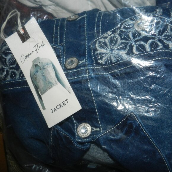 NWT 3XL Women's Embroidered Feathers Cropped Denim Jacket Copper Flash🆕⌚🏃💨🚚 - Picture 14 of 16
